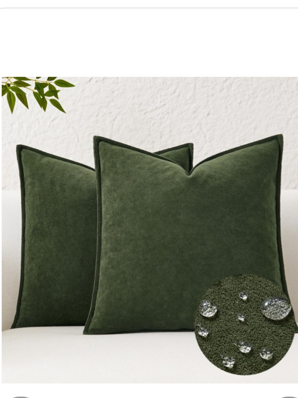 Soft Decorative Pillow Covers Waterproof SQUARE 24x24” MOSS GREEN